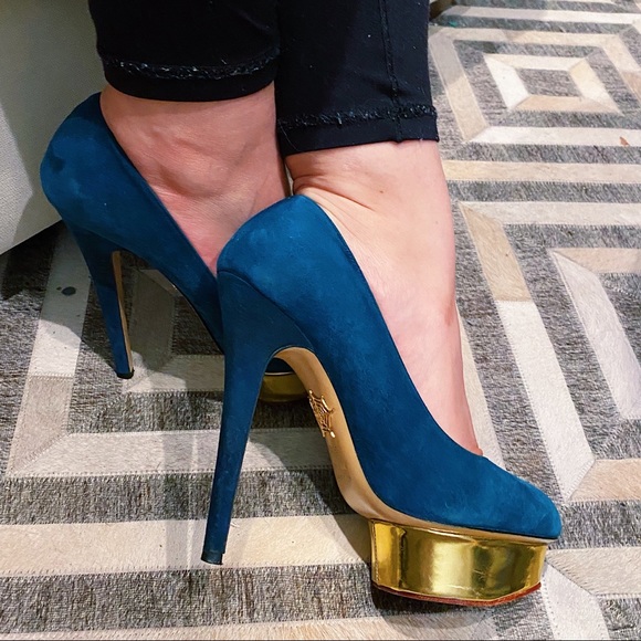 Charlotte Olympia Teal Suede ‘Dolly’ Platform - Picture 3 of 9